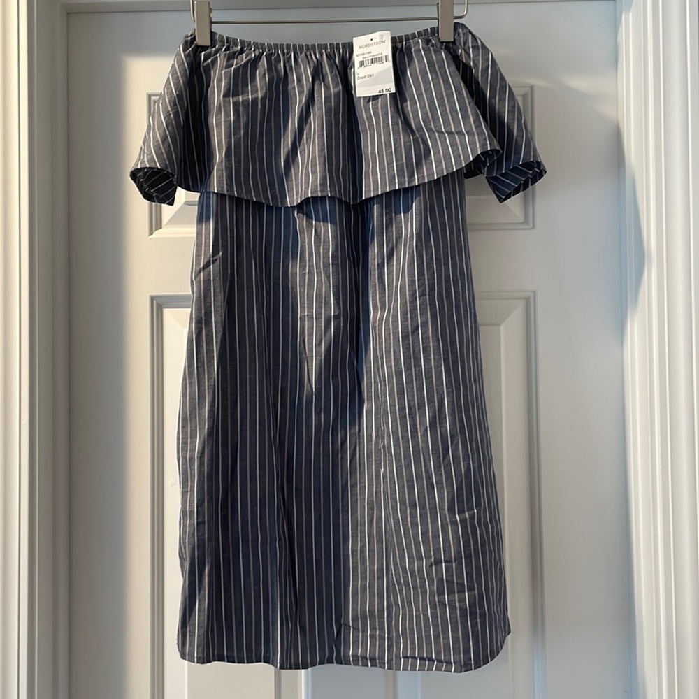 Ruffle, Off-Shoulder Striped Dress
